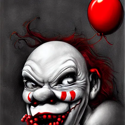 Image similar to surrealism grunge cartoon portrait sketch of a monster with a wide smile and a red balloon by - michael karcz, loony toons style, pennywise style, horror theme, detailed, elegant, intricate