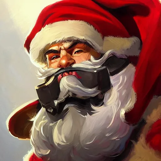 Image similar to greg manchess portrait painting of fully armored santa claus as overwatch character, medium shot, asymmetrical, profile picture, organic painting, sunny day, matte painting, bold shapes, hard edges, street art, trending on artstation, by huang guangjian and gil elvgren and sachin teng