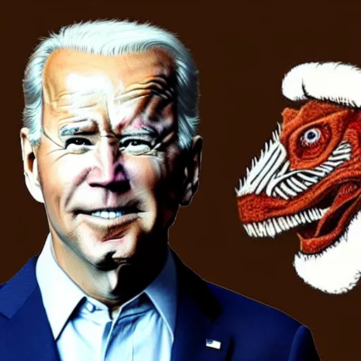 Image similar to drawing, Joe Biden dressed as a dinosaur, open-faced drawing, Joe Biden dressed as a dinosaur, open-faced