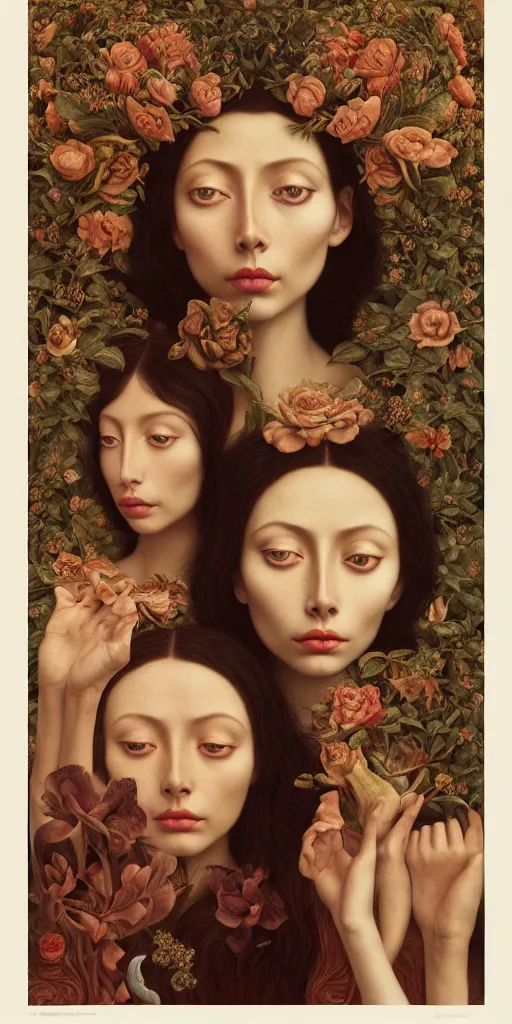 Image similar to the three fates, gemma chen, madison beer, angela sarafyan, pinup, intricate beautiful faces, surrealistic painting by agostino arrivabene, vanessa beecroft, anka zhuravleva, mary jane ansell, peter mohbacher, gerald brom