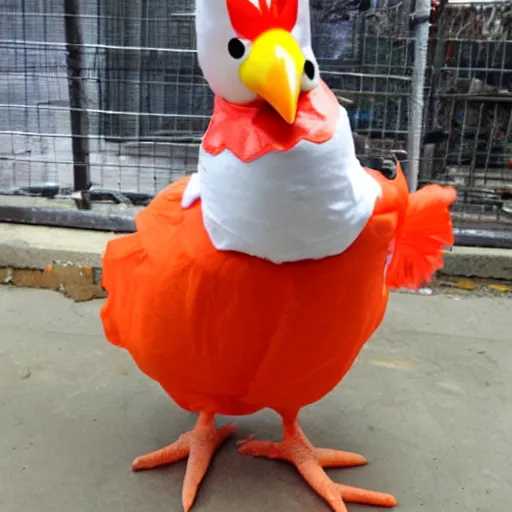 Image similar to chicken dressed as an inmate