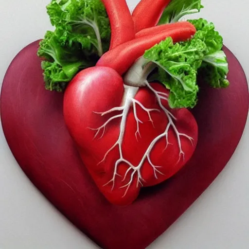 Image similar to anatomical heart made out of vegetables, realistic, very detailed,