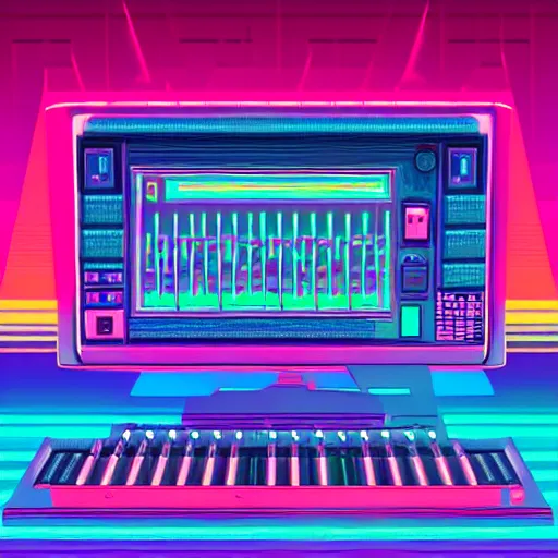 Prompt: electronic gems synthwave artwork