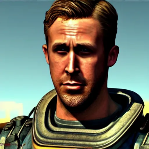 Image similar to ryan gosling in fallout 4 in power armor