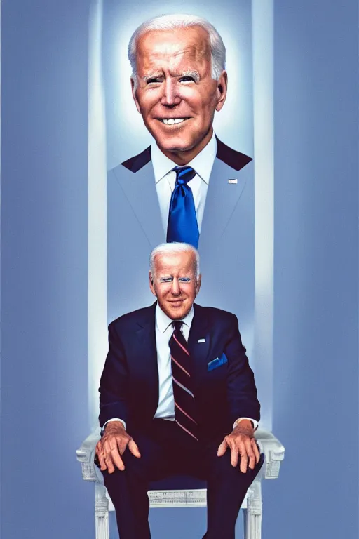 Prompt: an official White House portrait of Robo-Biden, in the year 2150, studio lighting, highly detailed, Kodak Portra