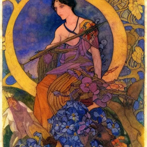 Image similar to the flower prince, by Annie Swynnerton!!!! and Nicholas Roerich! and (Edmund Dulac) and ((((Diego Rivera)))), tattoos, elaborate costume, geometric ornament, symbolist, rich colors, dramatic lighting, smooth, sharp focus, extremely detailed