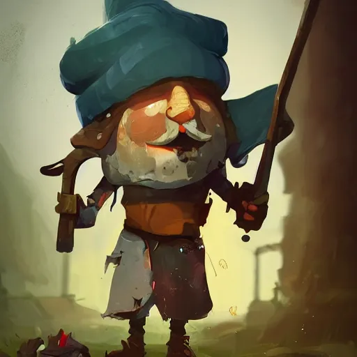 Prompt: deep gnome character portrait, by Ismail Inceoglu, shabby clothes, leather pouch, wielding knife, grinning, dungeons and dragons, digital art, character