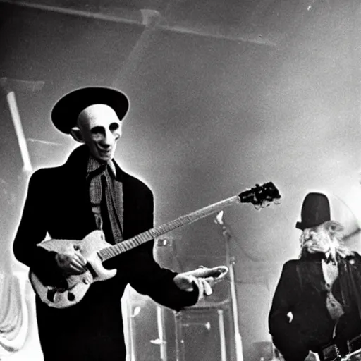 Image similar to count orlok playing guitar on stage next to robert fripp