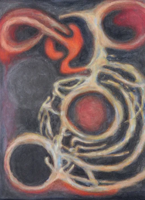 Prompt: biomechanical talisman of solemn void eclipse storm by maggi mcdonald, mark rothko, sabina klein