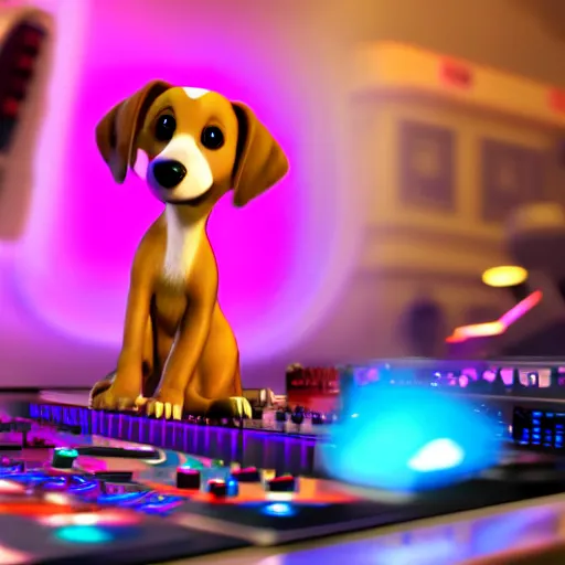 Image similar to puppy as a DJ, 8k, by Pixar