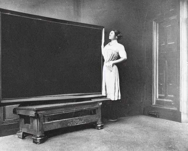 Image similar to 1 9 0 0 s photo of a person watching a flat screen hd tv