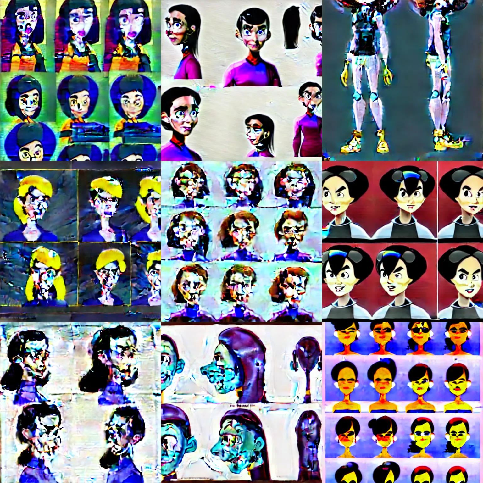 Image similar to a character expression sheet for a quirky female space engineer character in the style of an animated feature film concept art, detailed, beautiful digital painting, expressive, well drawn, expert, characterful, unique, emotive, emotional