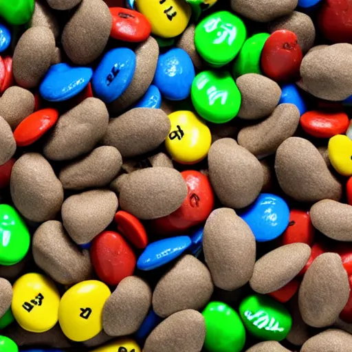 Prompt: peanut m&m boulders in a jungle landscape