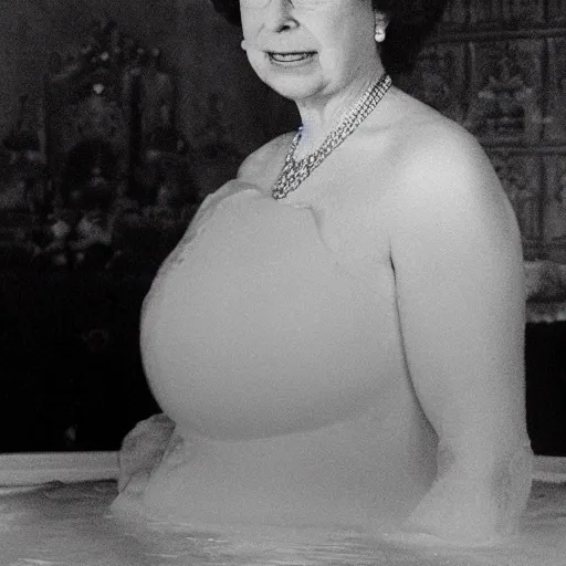 Prompt: queen elizabeth in a milk bath