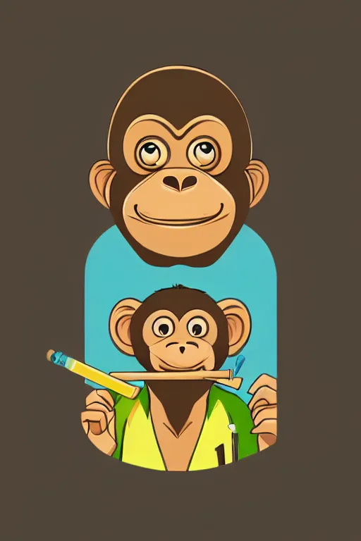 Image similar to Portrait of a Monkey with a cigarette, sticker, colorful, illustration, highly detailed, simple, smooth and clean vector curves, no jagged lines, vector art, smooth