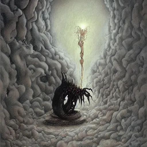 Image similar to a photorealistic painting of a cenobite opening a portal to hell by Santiago Caruso,