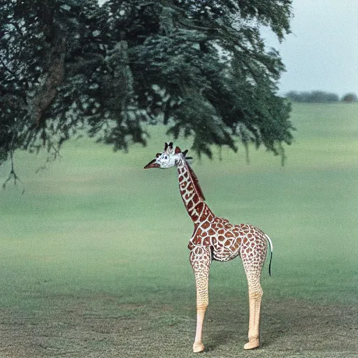 Prompt: a portra 800 photograph of a hybrid between a giraffe and a swan