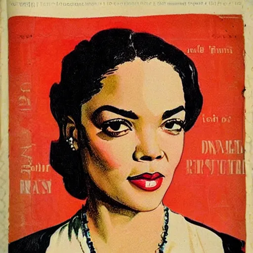 Image similar to “Tessa Thompson portrait, color vintage magazine illustration 1950”