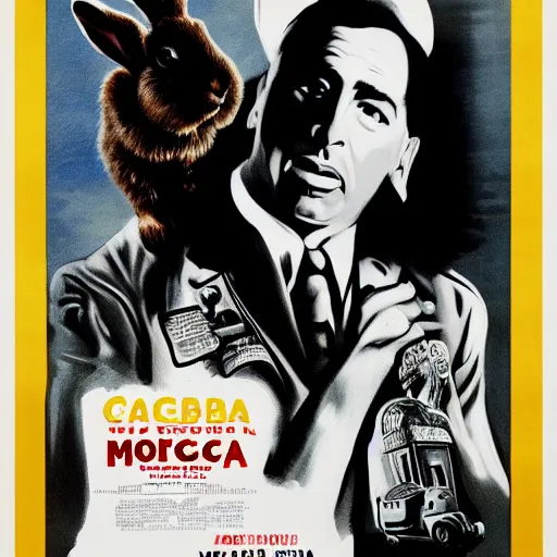 Prompt: a movie poster for Casablanca featuring a rabbit