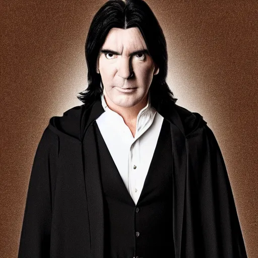 Prompt: simon cowell cosplaying as severus snape in hogwarts, 8k