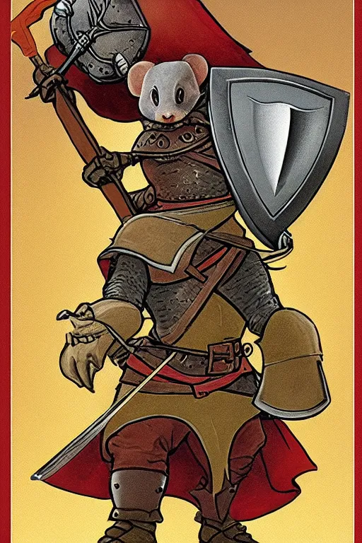 Image similar to a heroic mouse knight with sword and shield, redwall, brian jacques, detailed, epic