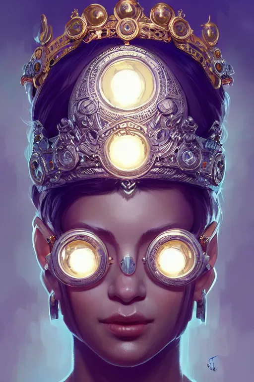Prompt: highly detailed portrait of a minion, ornate crown, beautiful symmetrical face, glowing skin, digital painting, artstation, concept art, smooth, clear focus, illustration, greg rutkowski, artgerm, global lighting, detailed and fantasy