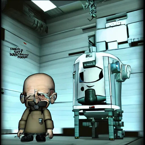 Prompt: walter white fighting glados from portal 2