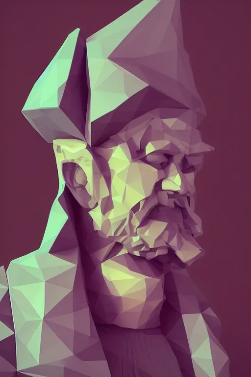 Prompt: portrait of the wizard, low poly, 3 d, cyberpunk theme