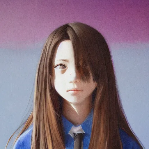 Image similar to a high detail portrait of high school girl by makoto sinkai, in simple background, CLIP STADIO, mad painting