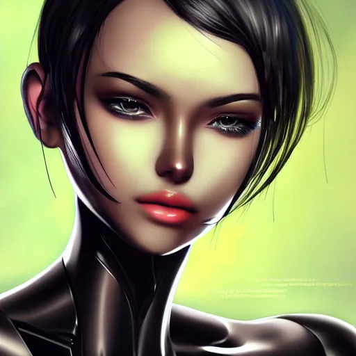 Image similar to beautiful image of a android robot girl with black glossy skin drawn by kawacy, artstation, high quality, highly detailed