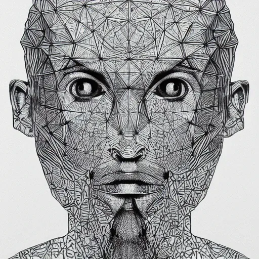 Image similar to Geometrically surreal monk, extremely high detail, photorealistic, intricate line drawings, dotart, album art in the style of James Jean