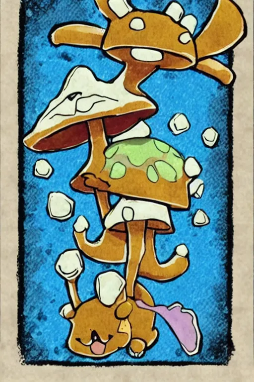 Image similar to mushroom cat creature, pokemon style, pokemon card