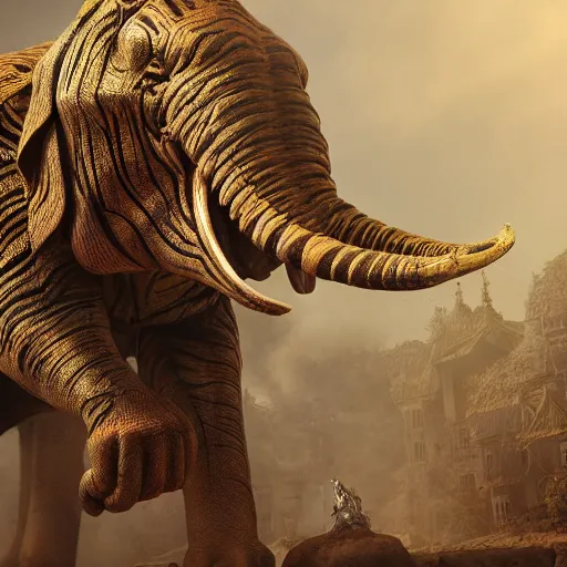 Image similar to winged tiger elephant, hyper detailed, digital art, trending in artstation, cinematic lighting, studio quality, smooth render, unreal engine 5 rendered, octane rendered, art style by klimt and nixeu and ian sprigger and wlop and krenz cushart