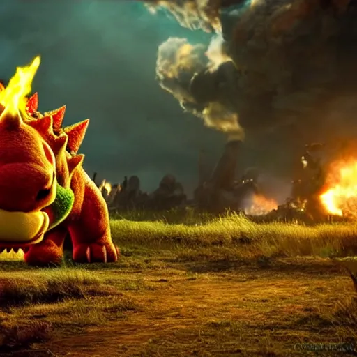 Image similar to stunning awe inspiring hyperrealistic bowser, highly detailed, movie still 8 k hdr atmospheric lighting