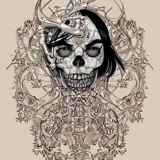 Image similar to anime manga skull portrait young woman skeleton, intricate, elegant, highly detailed, digital art, ffffound, art by JC Leyendecker and sachin teng