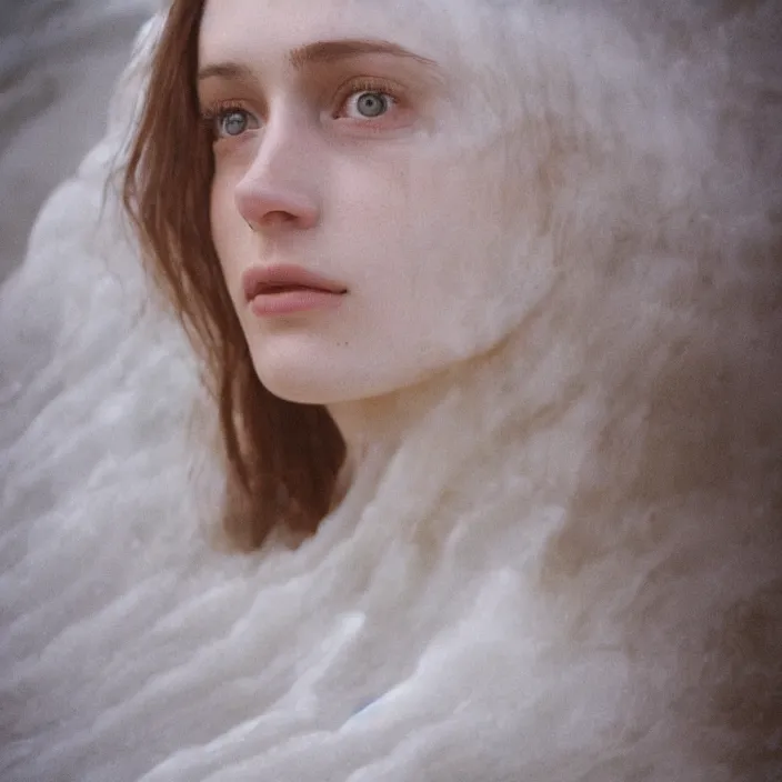 Image similar to Kodak Portra 400, 8K,ARTSTATION, CarolineGariba, soft light, volumetric lighting, highly detailed, britt marling style 3/4 ,portrait photo Close-up portrait photography of a beautiful woman how pre-Raphaelites, the face emerges from Pamukkale, thermal waters flowing down white travertine terraces, inspired by Ophelia paint ,and hair are intricate with highly detailed realistic beautiful flowers , Realistic, Refined, Highly Detailed, interstellar outdoor soft pastel lighting colors scheme, outdoor fine art photography, Hyper realistic, photo realistic