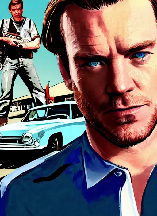 Prompt: Ewan McGregor in the style of GTA artwork