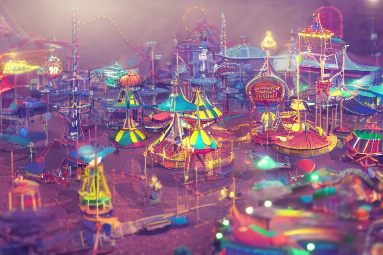 Prompt: miniature of amusement Park, volumetric lighting, macro shot, Octane Render, Artstation