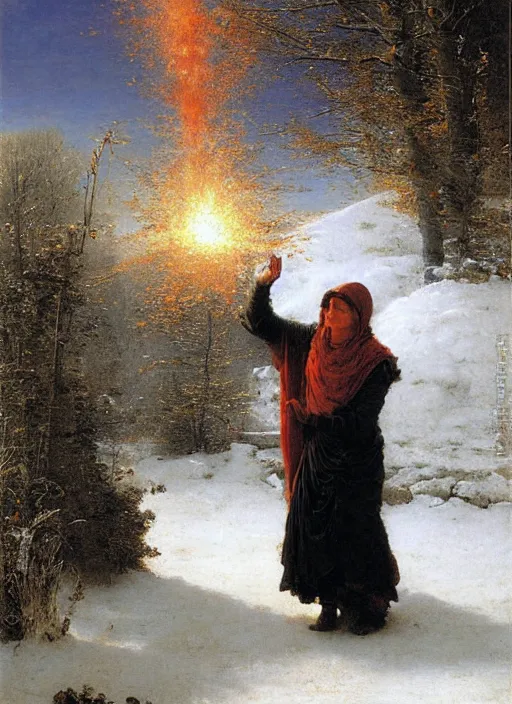 Prompt: a mage casting a frost spell by eugene de blaas