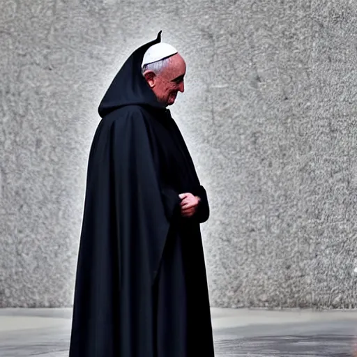 Image similar to the pope wearing a dark hooded cloak