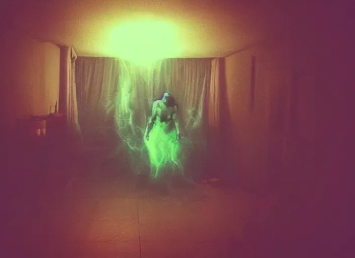 Image similar to horror demon evil transparent spirit attacks in living room interior coloured photo close shot on iphone, dynamic pose, sharp focus, grainy, corpse, paranormal, long exposure, flashlight, night, total darkness, poltergeist, aberrations,