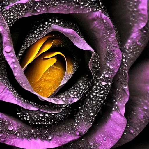 Prompt: award - winning macro of a beautiful black rose made of molten magma and nebulae on black background by harold davis, georgia o'keeffe and harold feinstein, highly detailed, hyper - realistic, inner glow, trending on deviantart, artstation and flickr, nasa space photography, national geographic