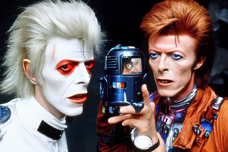 Image similar to david bowie playing doc emmet brown in back to rhe future