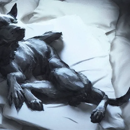 Image similar to 3d scene of a sleeping dog, Greg Rutkowski and Yoji Shinkawa