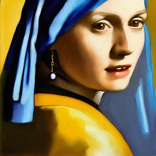 Image similar to painting of Henry Cavill posed in the style of ‘Johannes Vermeer girl with a pearl earring’, hyperrealistic, moody lighting, golden hour