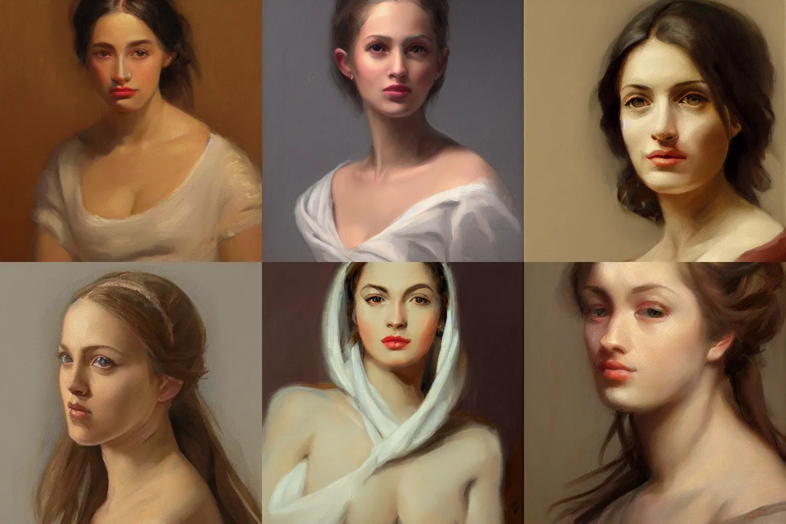 Prompt: a beautiful painting of a woman portrait, classicism, artstation