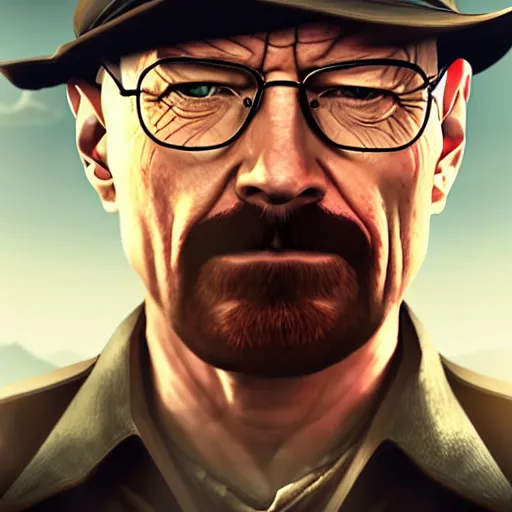 Image similar to Walter white on the cover of Far Cry game, intricate, elegant, highly detailed, digital painting, artstation, concept art, smooth, sharp focus, illustration