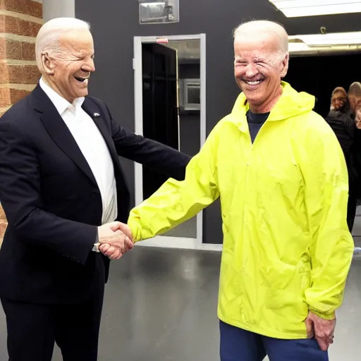 Prompt: Walter White shaking hands with Joe Biden