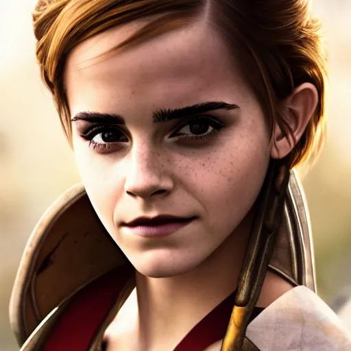 Image similar to Emma Watson modeling as Ilia from Zelda, (EOS 5DS R, ISO100, f/8, 1/125, 84mm, postprocessed, crisp face, facial features)