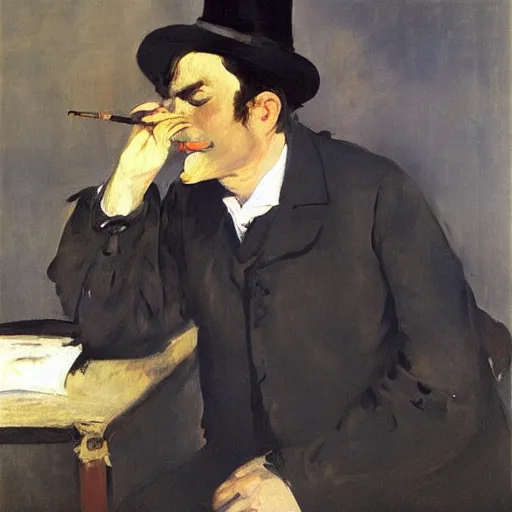 Image similar to an oil painting of a smoking man by Manet